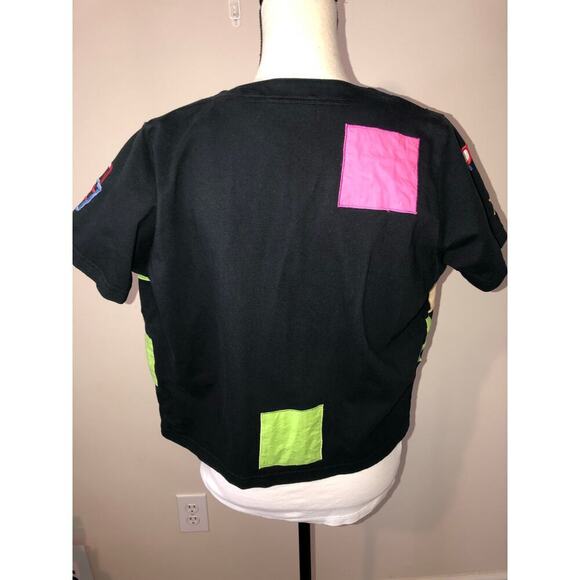 Michael Simon Size M Shirt Embroidered Patchwork Color Block Summer Beach Black - Picture 4 of 7